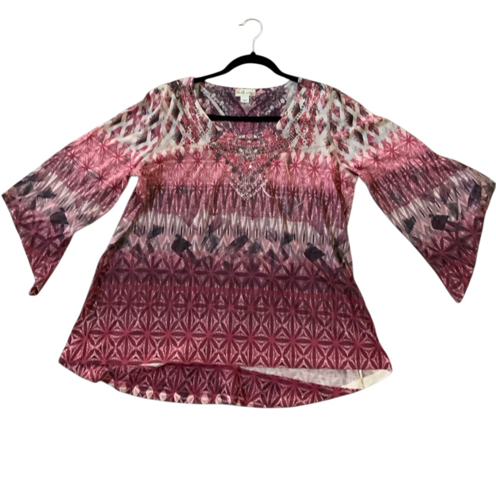 World Unity Pink Patterned Blouse Boho SZ XL